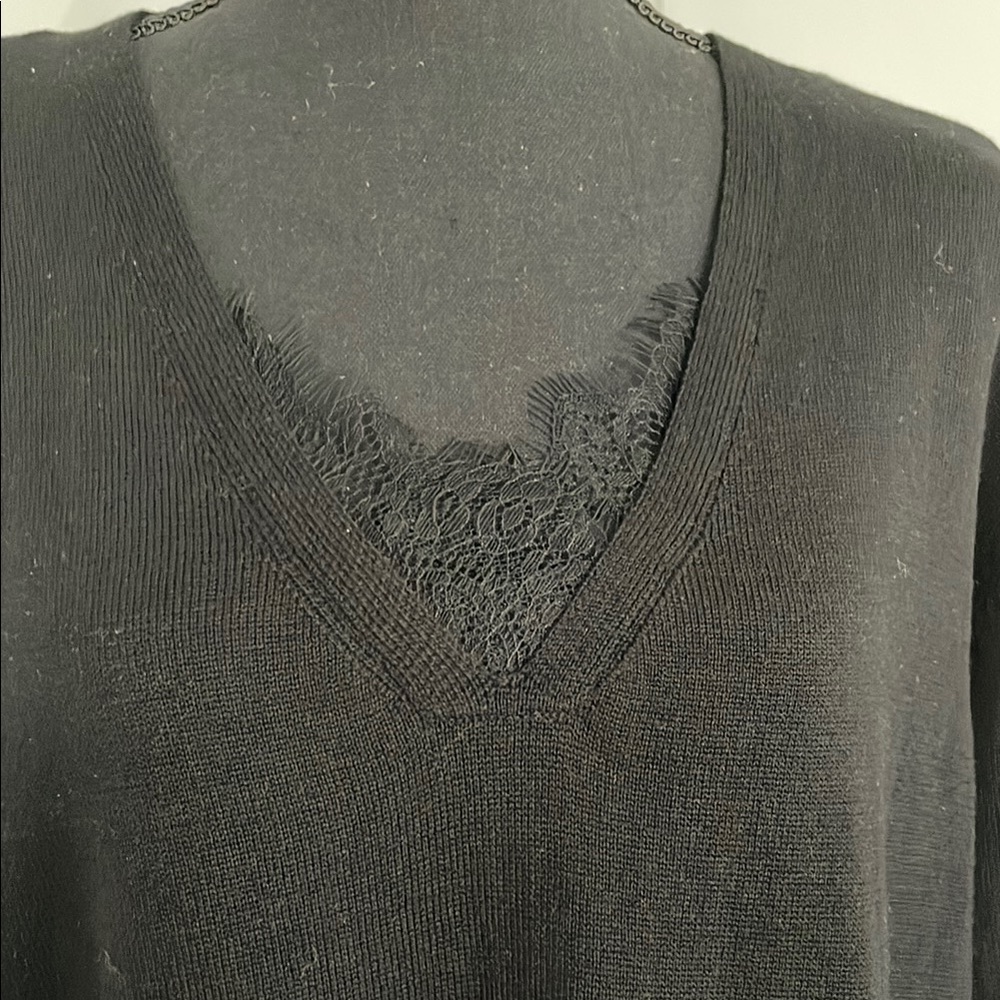Sam and Jess Pullover Sweater Women Size L Black Decorative Lace